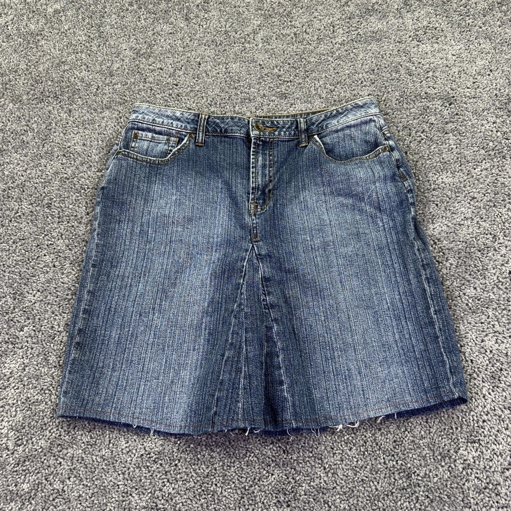 A.n.a Skirt Womens 10 Blue Denim A-Line Knee Length Raw Hem Stretch Casual